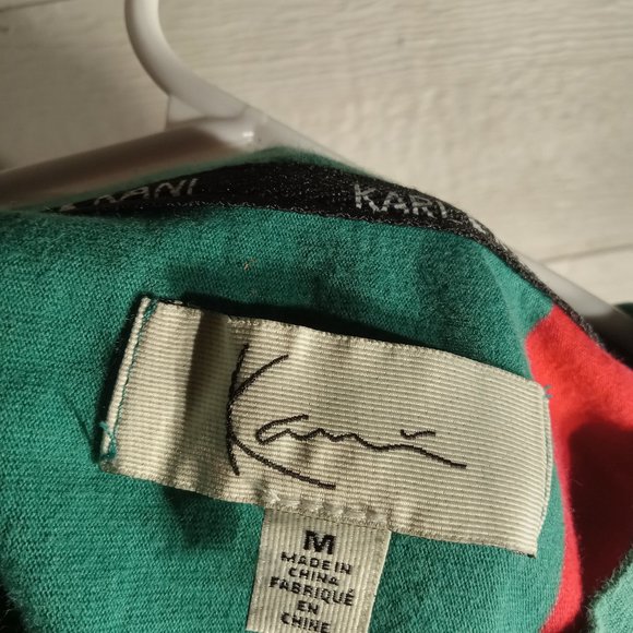Vintage Karl Kani Embroidered Logo 90s Vertical Stripe T-shirt - Picture 3 of 4